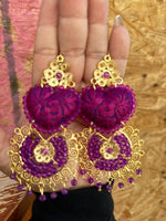 Aretes de corazon Bordados, aretes Tradicionales Mexicanos, Aretes bordados A mano, Artesanía Mexicana, Aretes San Antonino