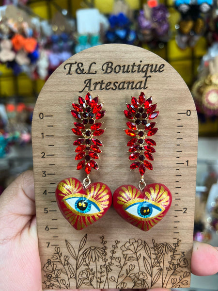 Brave/ Aretes de copal, Aretes Tradicionales Mexicanos, Aretes pintados a mano, Artesanía Mexicana