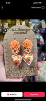 Peach/ Aretes de copal, Aretes Tradicionales Mexicanos, Aretes pintados a mano, Artesanía Mexicana