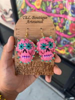 Ivy/Aretes Bordados, aretes de calavera, Dia de muertos, aretes Tradicionales Mexicanos, Aretes bordados A mano, Artesanía Mexicana