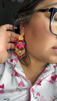 Aretes de corazon Bordados, aretes Tradicionales Mexicanos, Aretes bordados A mano, Artesanía Mexicana, Aretes San Antonino