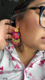 Aretes de corazon Bordados, aretes Tradicionales Mexicanos, Aretes bordados A mano, Artesanía Mexicana, Aretes San Antonino