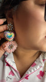 Aretes de corazon Bordados, aretes Tradicionales Mexicanos, Aretes bordados A mano, Artesanía Mexicana, Aretes San Antonino