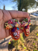 Amelia/Aretes Bordados, aretes de calavera, Dia de muertos, aretes Tradicionales Mexicanos, Aretes bordados A mano, Artesanía Mexicana