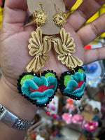 Aretes de corazon Bordados, aretes Tradicionales Mexicanos, Aretes bordados A mano, Artesanía Mexicana, Aretes San Antonino