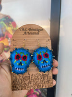 Juliet/Aretes Bordados, aretes de calavera, Dia de muertos, aretes Tradicionales Mexicanos, Aretes bordados A mano, Artesanía Mexicana