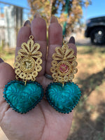 Aretes de corazon Bordados, aretes Tradicionales Mexicanos, Aretes bordados A mano, Artesanía Mexicana, Aretes San Antonino