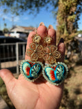 Aretes de corazon Bordados, aretes Tradicionales Mexicanos, Aretes bordados A mano, Artesanía Mexicana, Aretes San Antonino