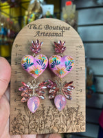 Aretes de copal, Aretes Tradicionales Mexicanos, Aretes pintados a mano, Artesanía Mexicana