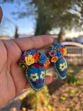 Katherine/ Aretes Bordados, aretes de calavera, Dia de muertos, aretes Tradicionales Mexicanos, Aretes bordados A mano, Artesanía Mexicana