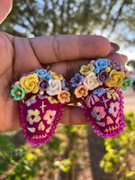 Lissa/ Aretes Bordados, aretes de calavera, Dia de muertos, aretes Tradicionales Mexicanos, Aretes bordados A mano, Artesanía Mexicana