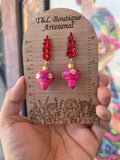 Rubí/ Aretes de copal, Aretes Tradicionales Mexicanos, Aretes pintados a mano, Artesanía Mexicana