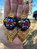 Aretes de corazon Bordados, aretes Tradicionales Mexicanos, Aretes bordados A mano, Artesanía Mexicana, Aretes San Antonino