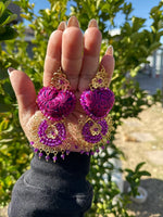 Aretes de corazon Bordados, aretes Tradicionales Mexicanos, Aretes bordados A mano, Artesanía Mexicana, Aretes San Antonino