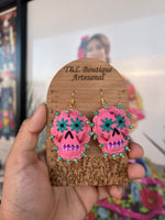 Ivy/Aretes Bordados, aretes de calavera, Dia de muertos, aretes Tradicionales Mexicanos, Aretes bordados A mano, Artesanía Mexicana