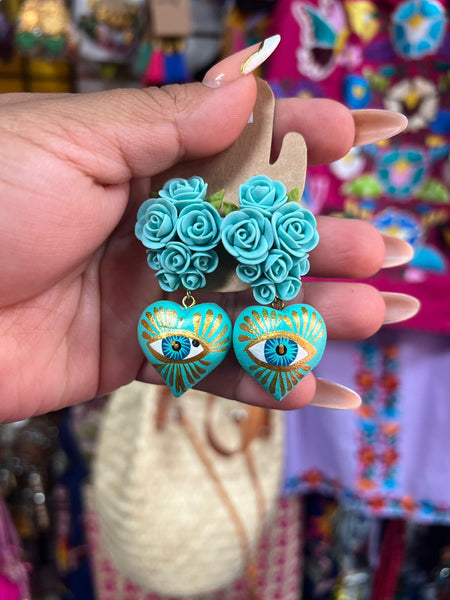 Aura/ Aretes de copal, Aretes Tradicionales Mexicanos, Aretes pintados a mano, Artesanía Mexicana