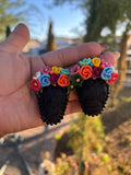 Gretel/ Aretes Bordados, aretes de calavera, Dia de muertos, aretes Tradicionales Mexicanos, Aretes bordados A mano, Artesanía Mexicana