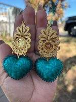 Aretes de corazon Bordados, aretes Tradicionales Mexicanos, Aretes bordados A mano, Artesanía Mexicana, Aretes San Antonino