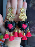 Aretes de corazon Bordados, aretes Tradicionales Mexicanos, Aretes bordados A mano, Artesanía Mexicana, Aretes San Antonino