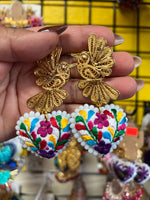 Aretes de corazon Bordados, aretes Tradicionales Mexicanos, Aretes bordados A mano, Artesanía Mexicana, Aretes San Antonino