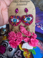 Aretes de corazon Bordados, aretes Tradicionales Mexicanos, Aretes bordados A mano, Artesanía Mexicana, Aretes San Antonino