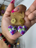 (Copal)Iris/ Aretes de copal, Aretes Tradicionales Mexicanos, Aretes pintados a mano, Artesanía Mexicana