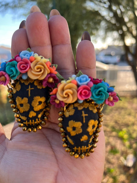 Athena/Aretes Bordados, aretes de calavera, Dia de muertos, aretes Tradicionales Mexicanos, Aretes bordados A mano, Artesanía Mexicana