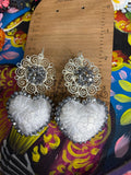 Aretes de corazon Bordados, aretes Tradicionales Mexicanos, Aretes bordados A mano, Artesanía Mexicana, Aretes San Antonino