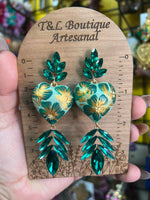 Aretes de copal, Aretes Tradicionales Mexicanos, Aretes pintados a mano, Artesanía Mexicana