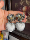 Aretes de corazon Bordados, aretes Tradicionales Mexicanos, Aretes bordados A mano, Artesanía Mexicana, Aretes San Antonino