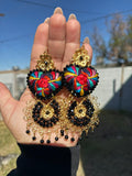 Aretes de corazon Bordados, aretes Tradicionales Mexicanos, Aretes bordados A mano, Artesanía Mexicana, Aretes San Antonino