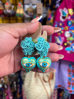 Aura/ Aretes de copal, Aretes Tradicionales Mexicanos, Aretes pintados a mano, Artesanía Mexicana