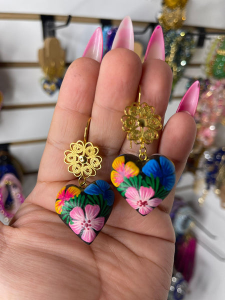 (Copal)Aloha!/ Aretes de copal, Aretes Tradicionales Mexicanos, Aretes pintados a mano, Artesanía Mexicana