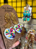 Aretes de corazon Bordados, aretes Tradicionales Mexicanos, Aretes bordados A mano, Artesanía Mexicana, Aretes San Antonino