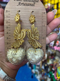 Aretes de corazon Bordados, aretes Tradicionales Mexicanos, Aretes bordados A mano, Artesanía Mexicana, Aretes San Antonino