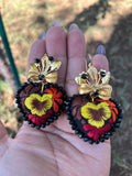 Aretes de corazon Bordados, aretes Tradicionales Mexicanos, Aretes bordados A mano, Artesanía Mexicana, Aretes San Antonino