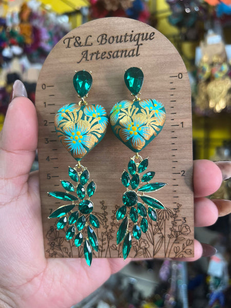 Aretes de copal, Aretes Tradicionales Mexicanos, Aretes pintados a mano, Artesanía Mexicana