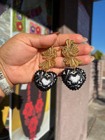 Aretes de corazon Bordados, aretes Tradicionales Mexicanos, Aretes bordados A mano, Artesanía Mexicana, Aretes San Antonino