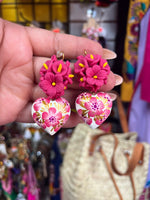 Fer/ Aretes de copal, Aretes Tradicionales Mexicanos, Aretes pintados a mano, Artesanía Mexicana