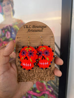 Jossie/Aretes Bordados, aretes de calavera, Dia de muertos, aretes Tradicionales Mexicanos, Aretes bordados A mano, Artesanía Mexicana